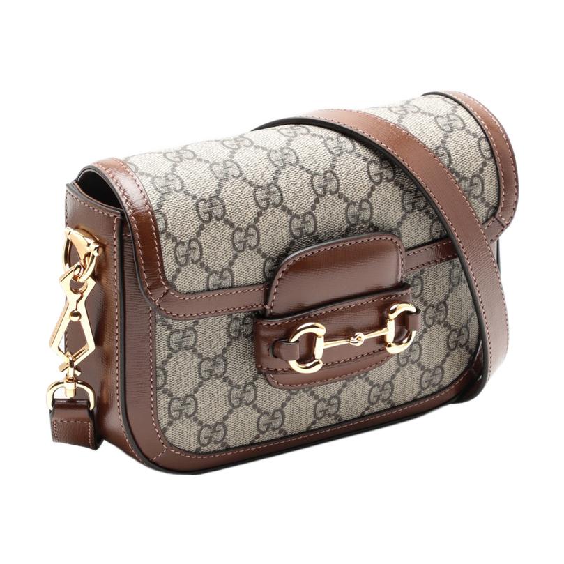 (WMNS) GUCCI Horsebit 1955 Retro Gold Buckle Logo Stripe Webbing Saddle Bag Shoulder Messenger Bag Mini Ebony / Brown Classic 658574-HUHHG-8565 - Shoulder Bags