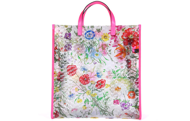 (WMNS) GUCCI Metallic Tiger Head Adornment Flowers Printing PVC Tote Pink Handbag 548713-91EB0-8859 - Handbag