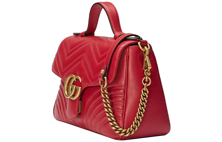 (WMNS) Gucci GG Marmont Gold Logo Distress Leather Chain handBag Small Red Classic 498110-DTDIT-6433 - HandBag