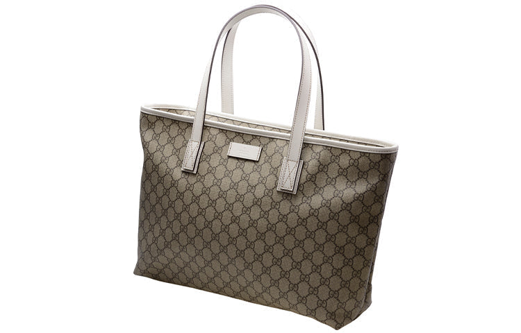 (WMNS) Gucci Logo Leather Logo Canvas Large Capacity Tote Shoulder Bag Ebony / White HandBag 211137-KGDHR-9761 - HandBag