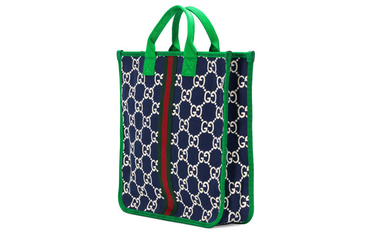 (WMNS) Gucci Logo Stripe Webbing Tote Kids Kid's Navy Blue / Green HandBag 605831-H0GA0-4974 - HandBag