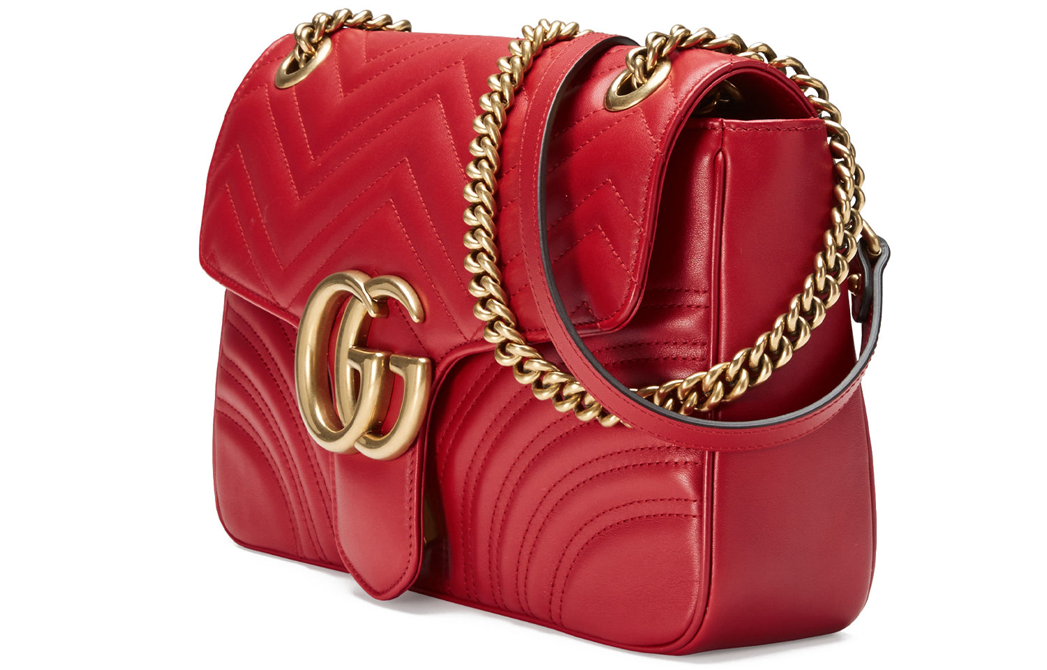 (WMNS) Gucci GG Marmont Gold Logo Distress Leather Chain Shoulder Messenger Bag Red Classic 443496-DTDIT-6433 - Shoulder Bags