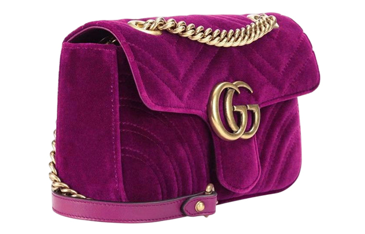 (WMNS) GUCCI GG Marmont Gold Logo Velvet Chain Shoulder Messenger Bag Small Purple Red Classic 443497-K4D2T-5671 - Shoulder Bags