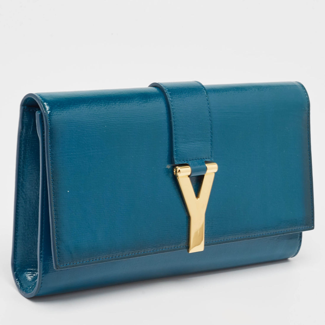 Saint Laurent Teal Green Patent Leather Y Line Clutch - women/handbags/clutches
