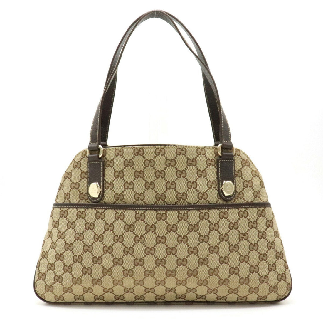 Gucci GG canvas tote bag shoulder leather khaki beige dark brown 163288 - Gucci