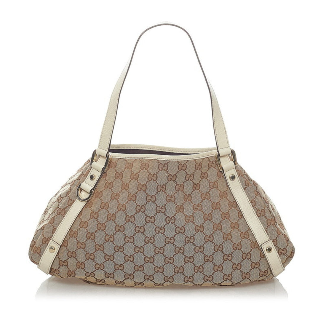 Gucci GG Canvas Tote Bag 130736 Brown White Leather Ladies GUCCI - Gucci