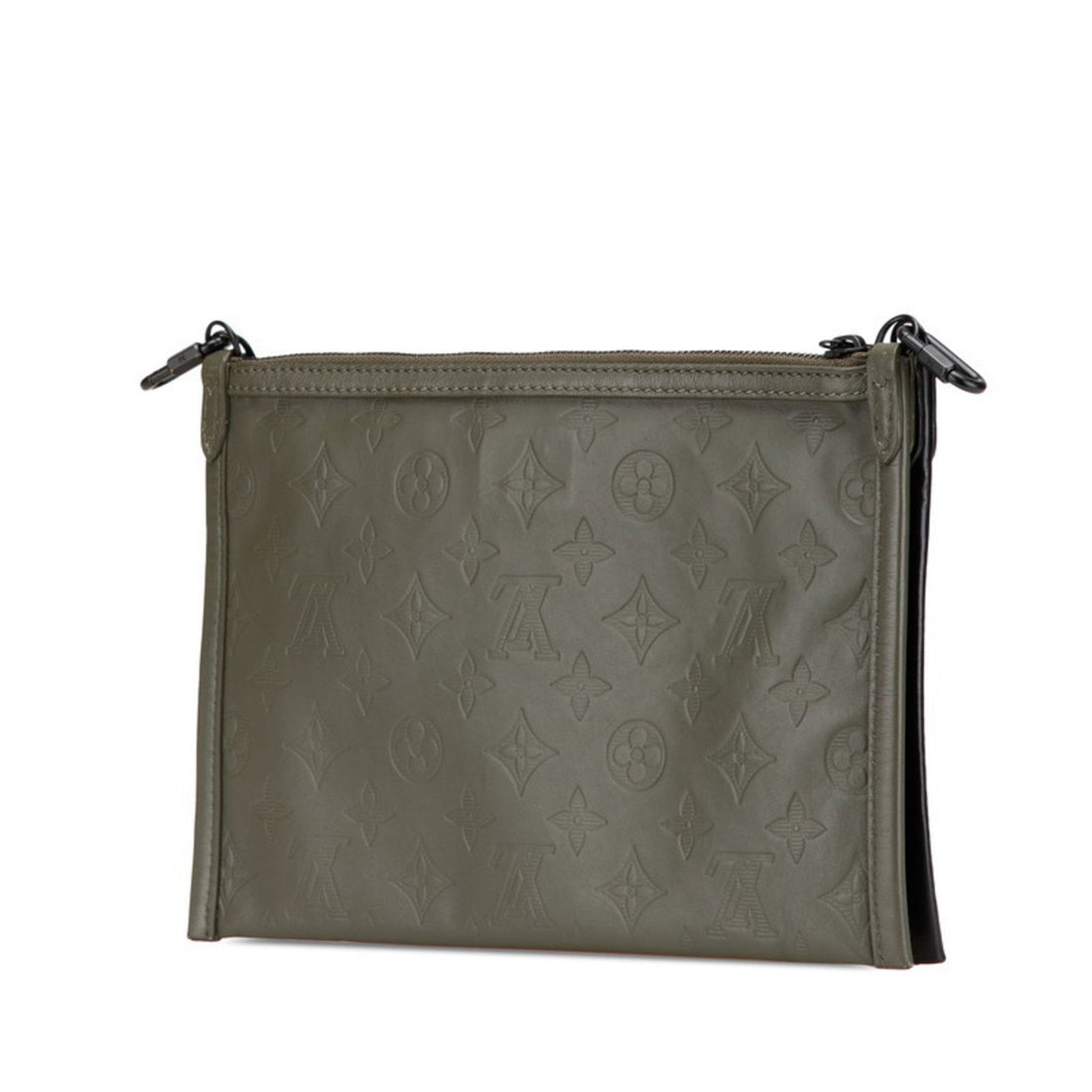 Louis Vuitton Black Khaki Leather Clutch Bag Pouch Shoulder Bag (Pre-Owned)