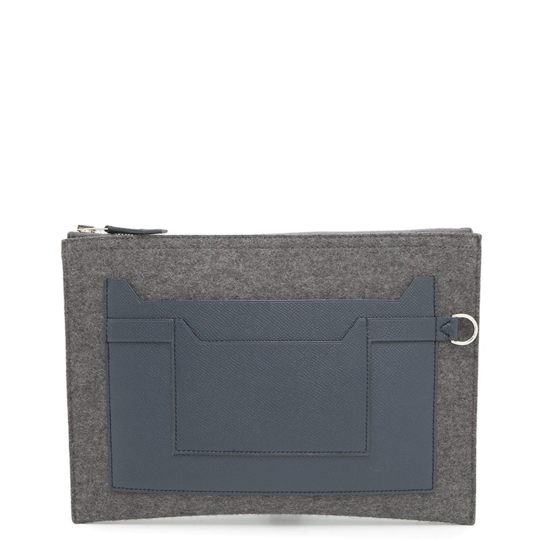 Hermes Gray Navy Felt Epsom Leather Clutch Bag (Pre-Owned) - Mens > Mens Accessories > Mens Bags & Briefcases