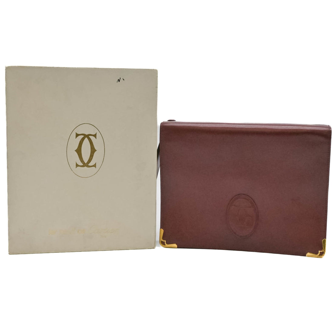 Cartier Bordeaux Red Color Leather Clutch Bag (Pre-Owned) - Womens > Womens Handbags > Womens Clutches & Evening Bags
