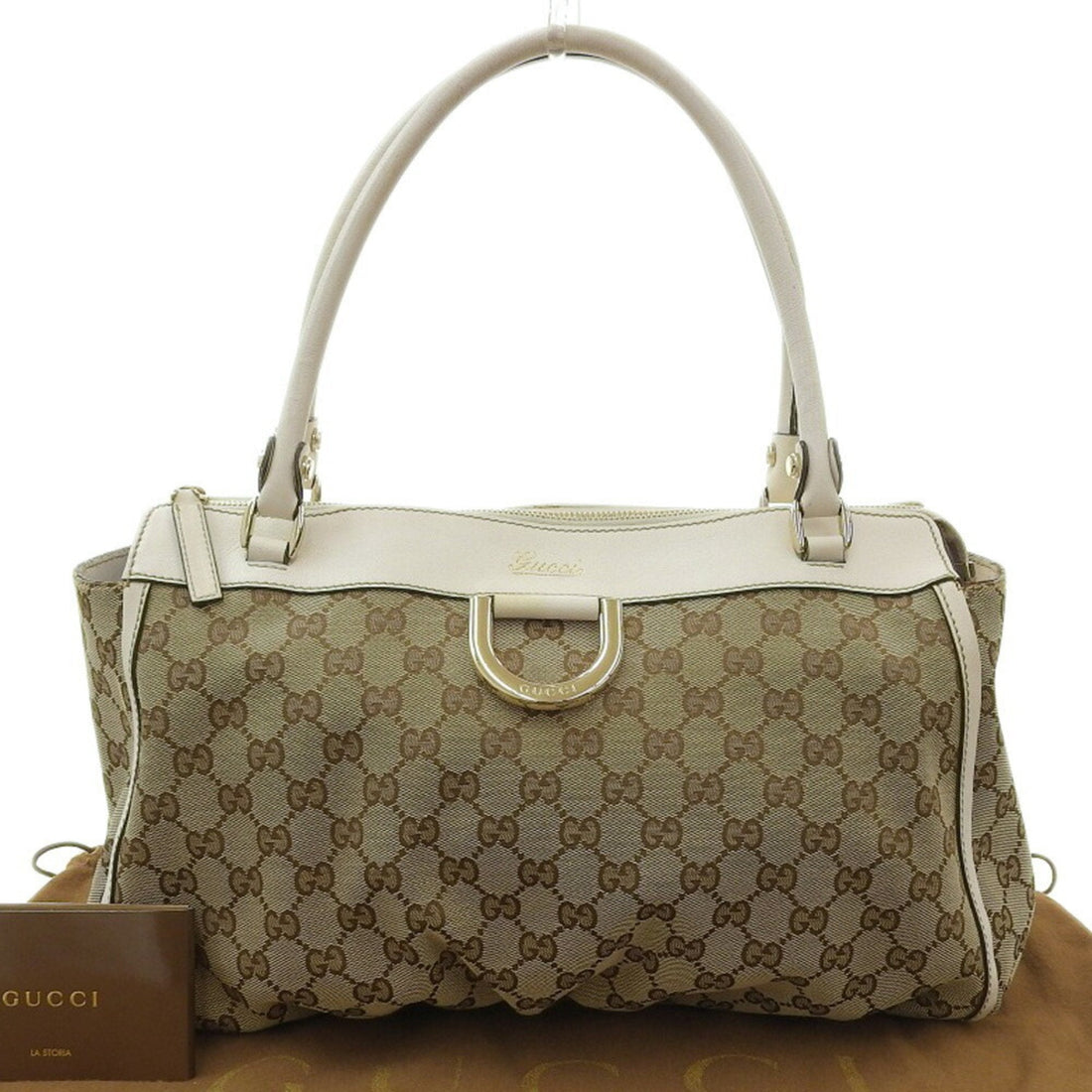 Gucci GG Canvas Tote Bag Logo Handbag Brown White 189831 002122 - Gucci