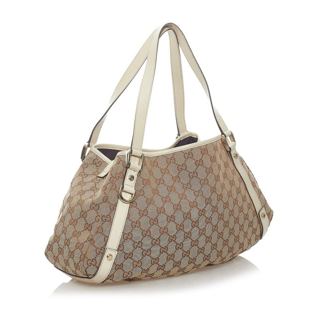 Gucci GG Canvas Tote Bag 130736 Brown White Leather Ladies GUCCI - Gucci