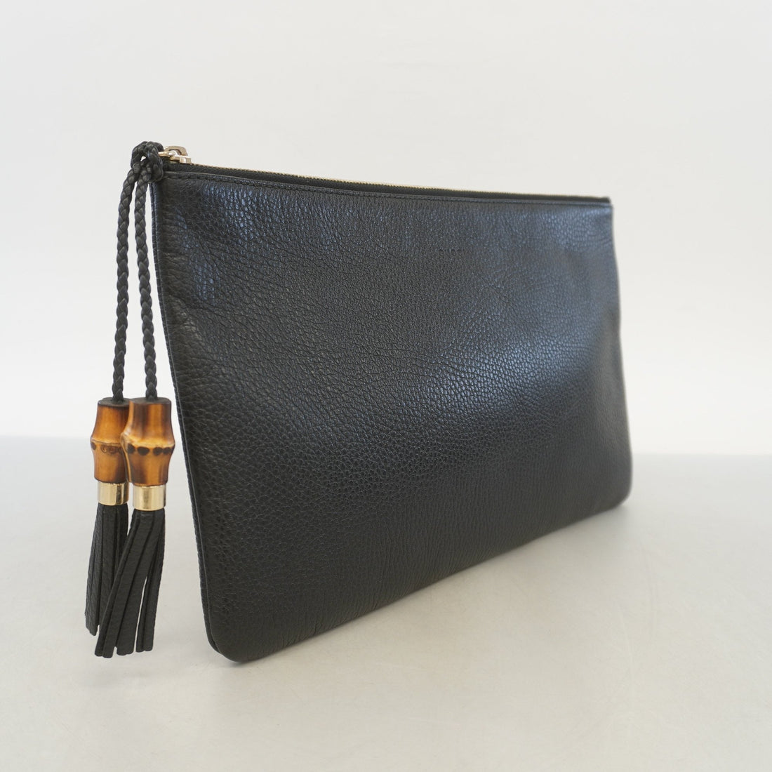Gucci Clutch Bag Bamboo 449653 Leather Black Gold metal - Gucci