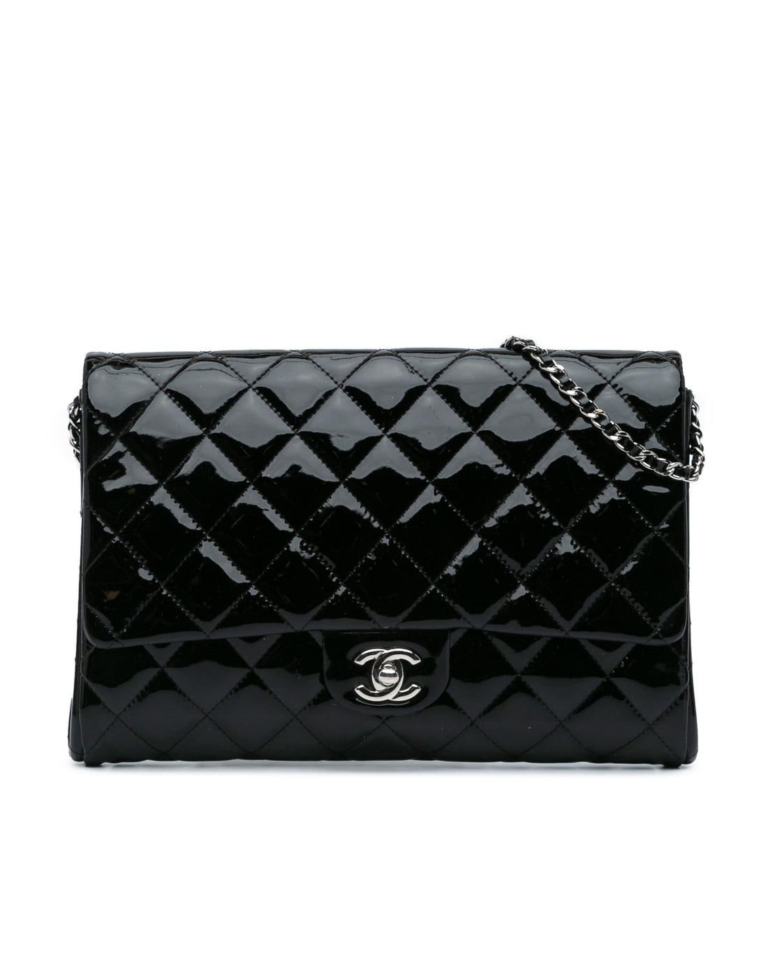 Quilted Patent Leather Clutch With Chain and Twist Lock - Handbag & Wallet Accessories
