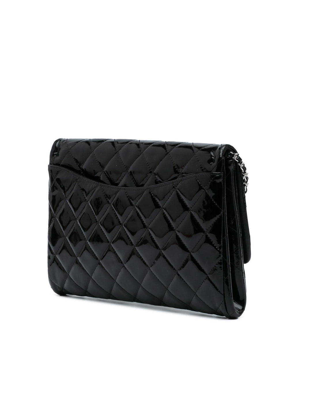 Quilted Patent Leather Clutch With Chain and Twist Lock - Handbag & Wallet Accessories