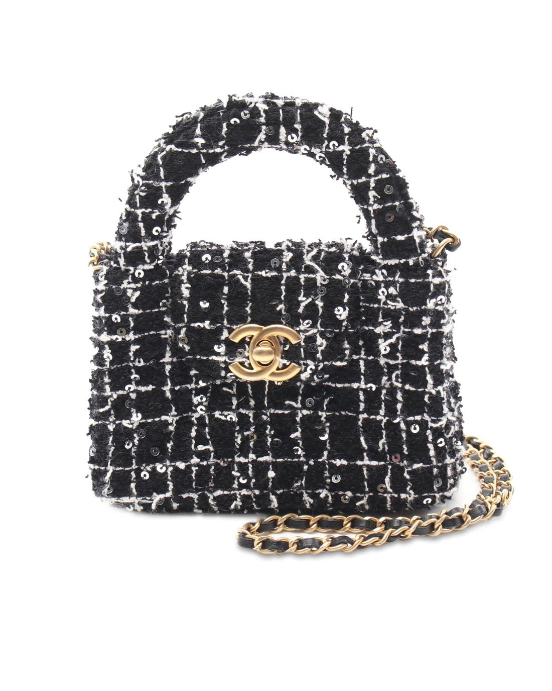 Tweed Kelly Clutch with Sequin Embellishments and Chain Strap - Handbag & Wallet Accessories