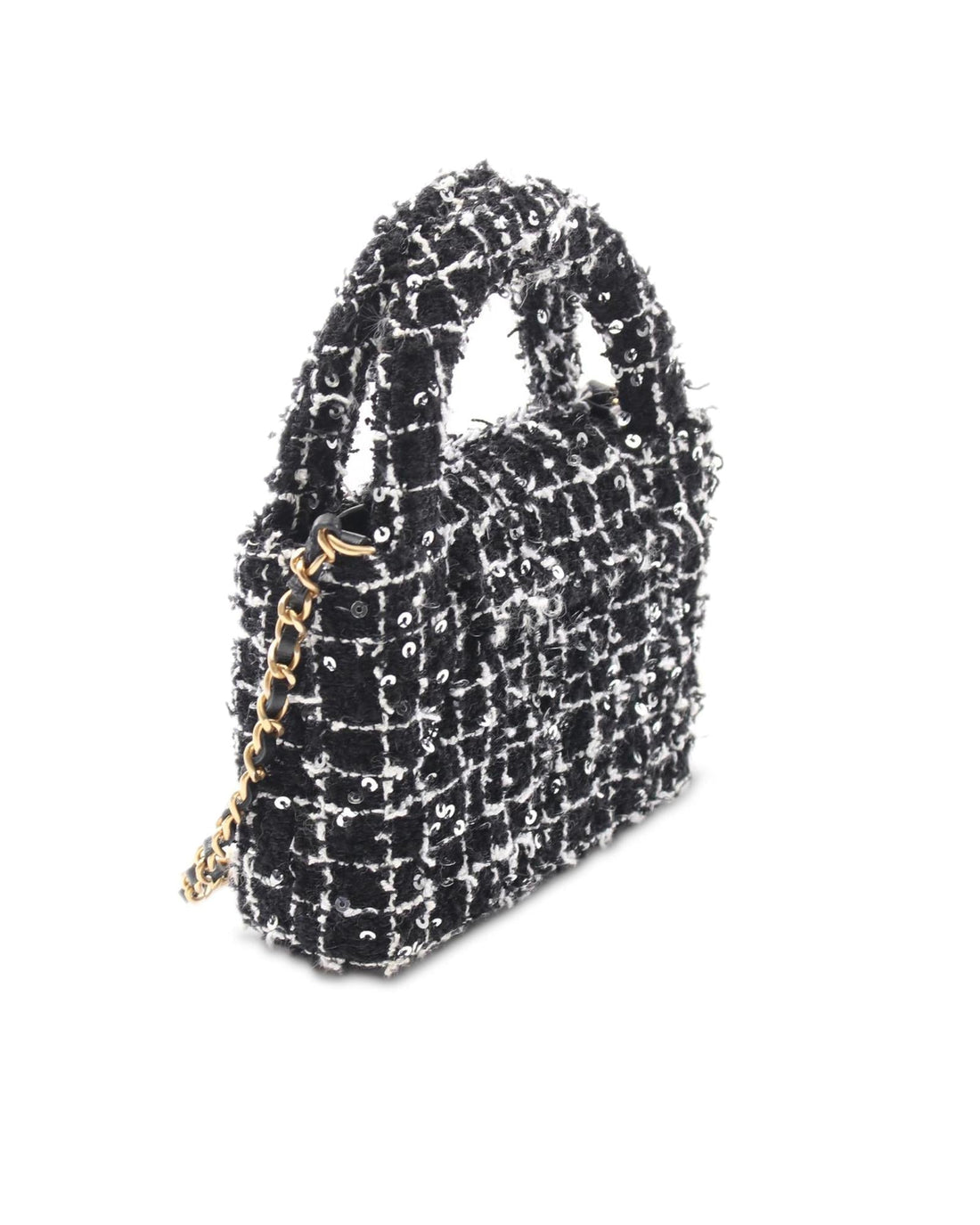Tweed Kelly Clutch with Sequin Embellishments and Chain Strap - Handbag & Wallet Accessories