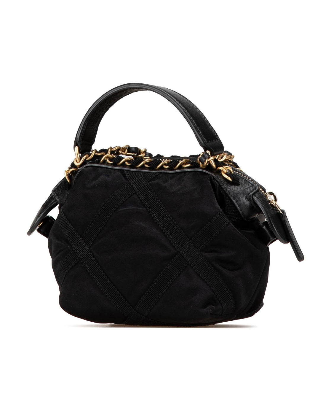 Nylon Grosgrain Clutch with Leather Woven Chain Strap - Handbag & Wallet Accessories