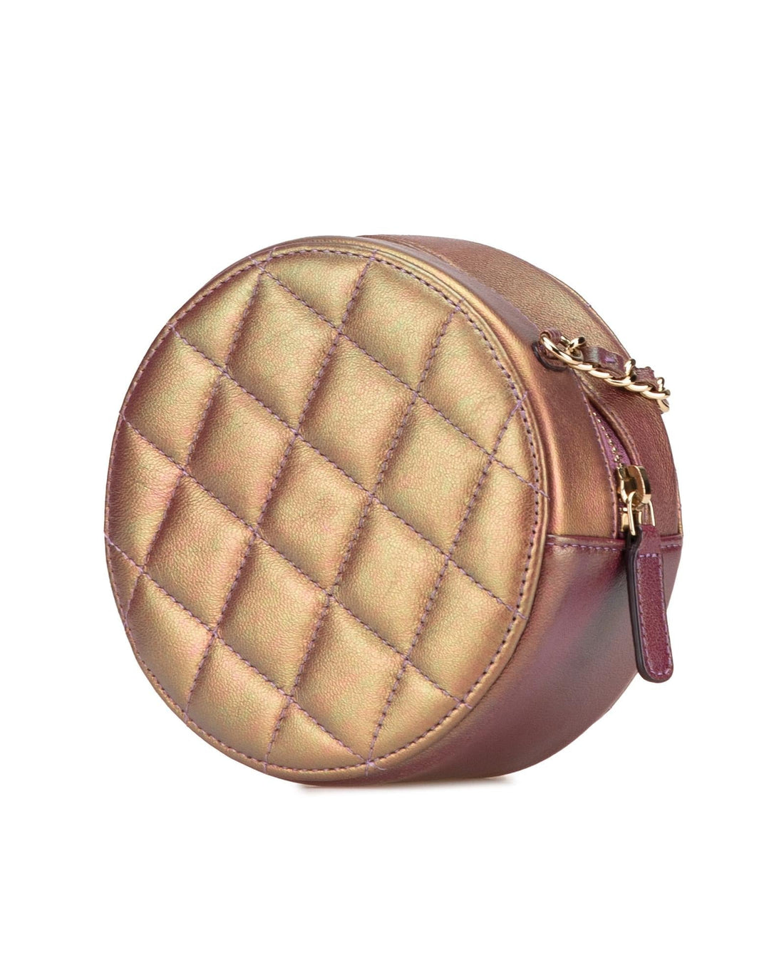 Quilted Iridescent Lambskin Round Clutch With Chain - Handbag & Wallet Accessories