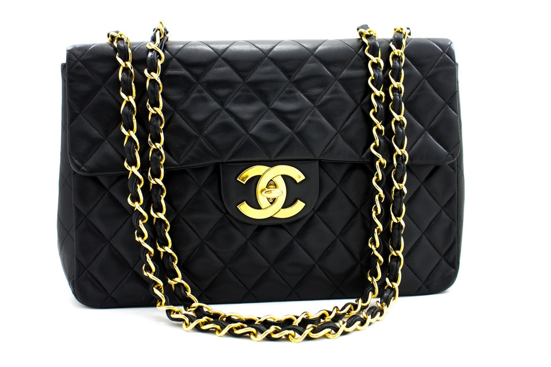 CHANEL Classic Maxi 13" 2.55 Flap Chain Shoulder Bag Black Lamb h22 - Shoulder Bag