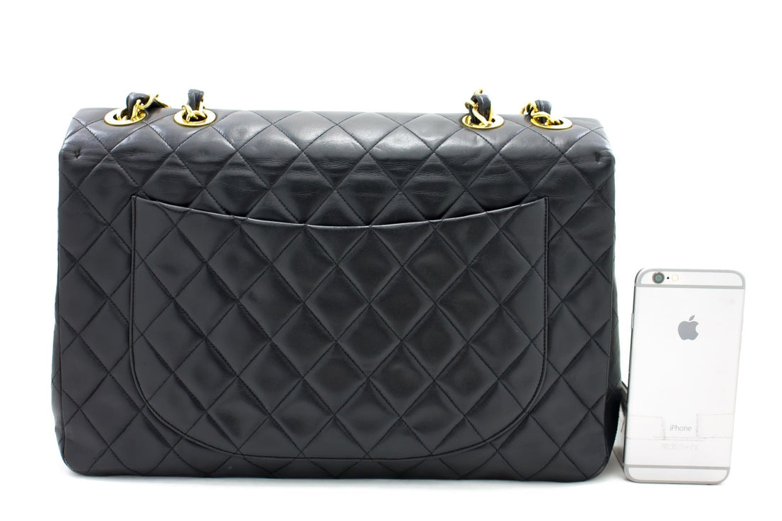 CHANEL Classic Maxi 13" 2.55 Flap Chain Shoulder Bag Black Lamb h22 - Shoulder Bag