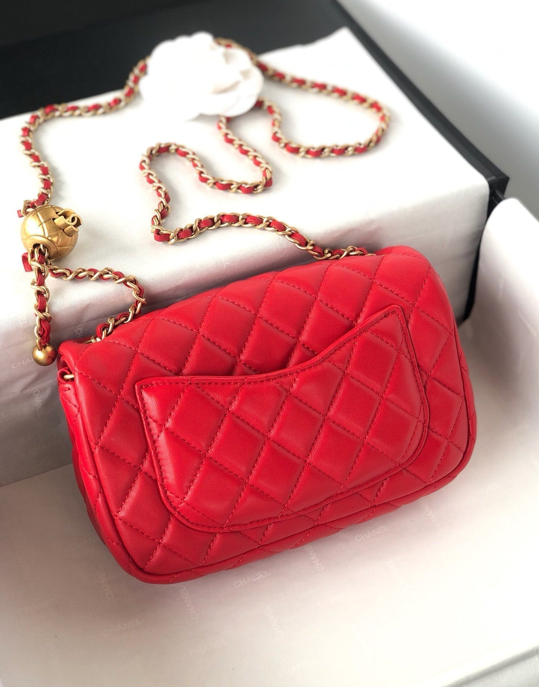 CHANEL MINI RECTANGLE CLASSIC FLAP BAG 20CM RED LAMBSKIN GOLD HARDWARE - bag