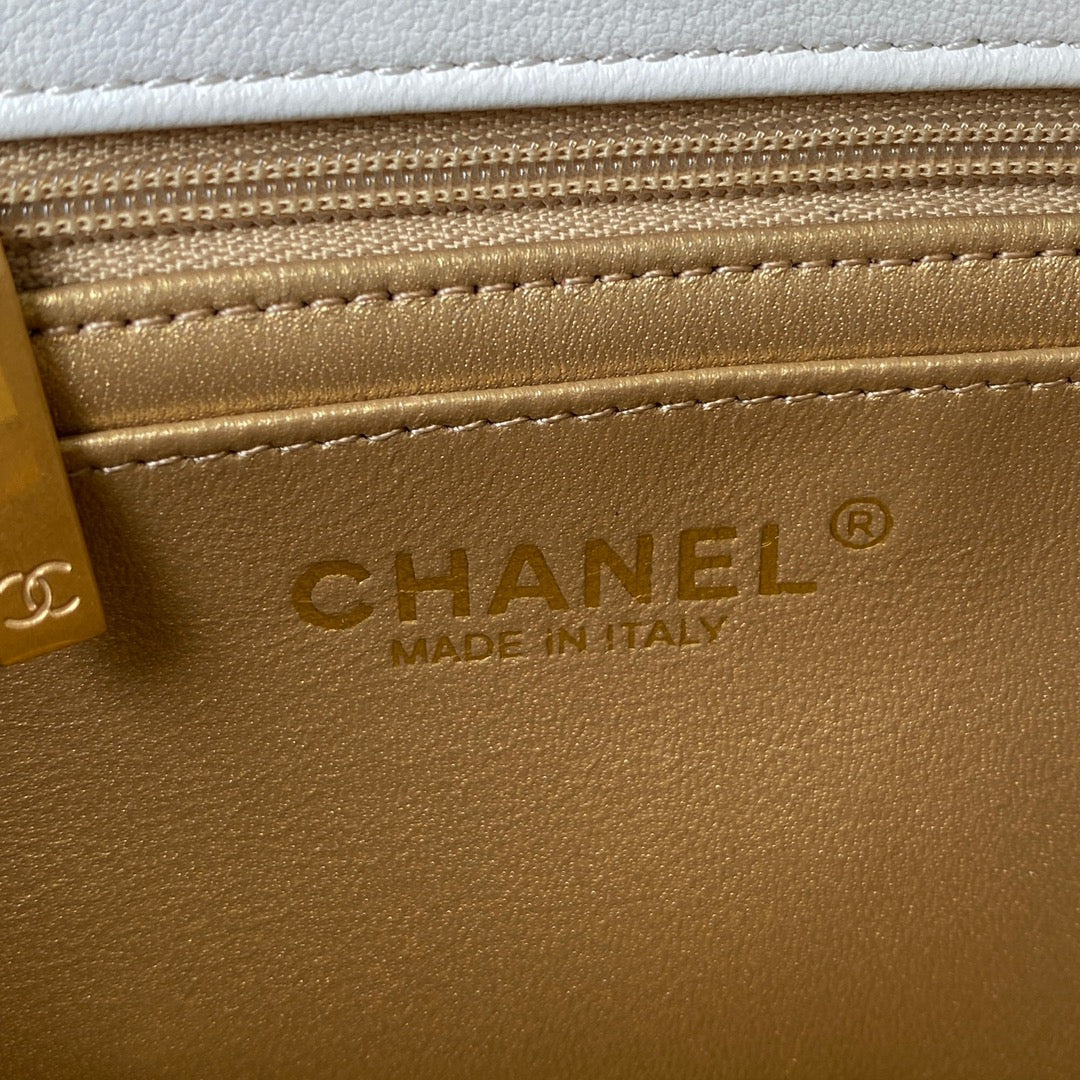 CHANEL Classic Mini Flap Bag 20cm White Lambskin Gold Hardware - bag