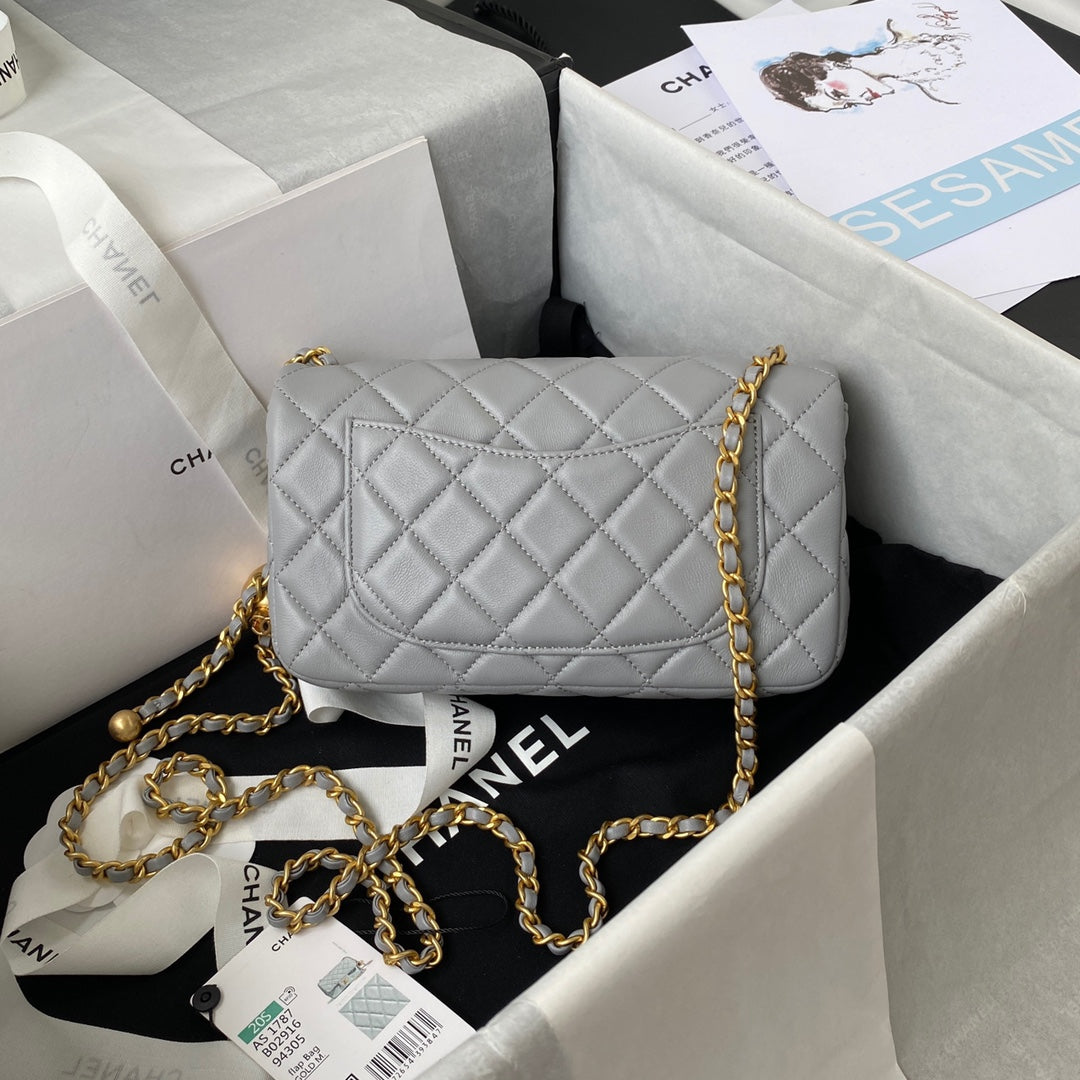 CHANEL Classic Mini Flap Bag 20cm Grey Lambskin Gold Hardware - bag