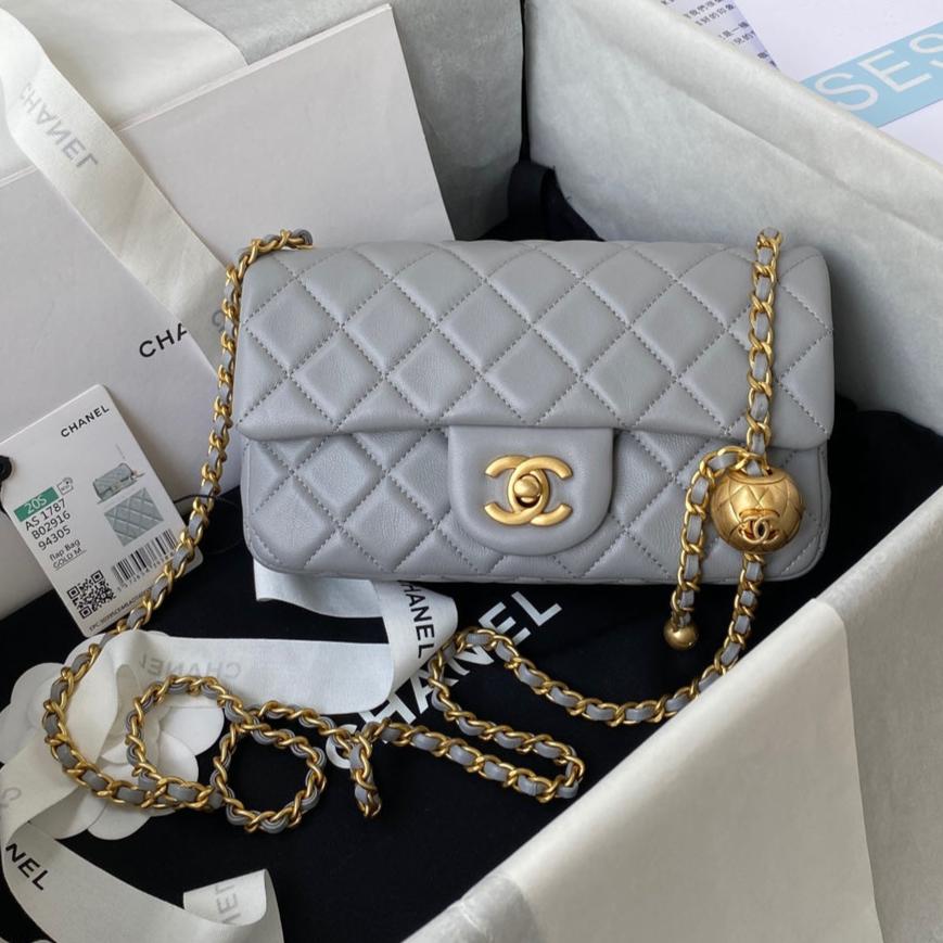 CHANEL Classic Mini Flap Bag 20cm Grey Lambskin Gold Hardware - bag