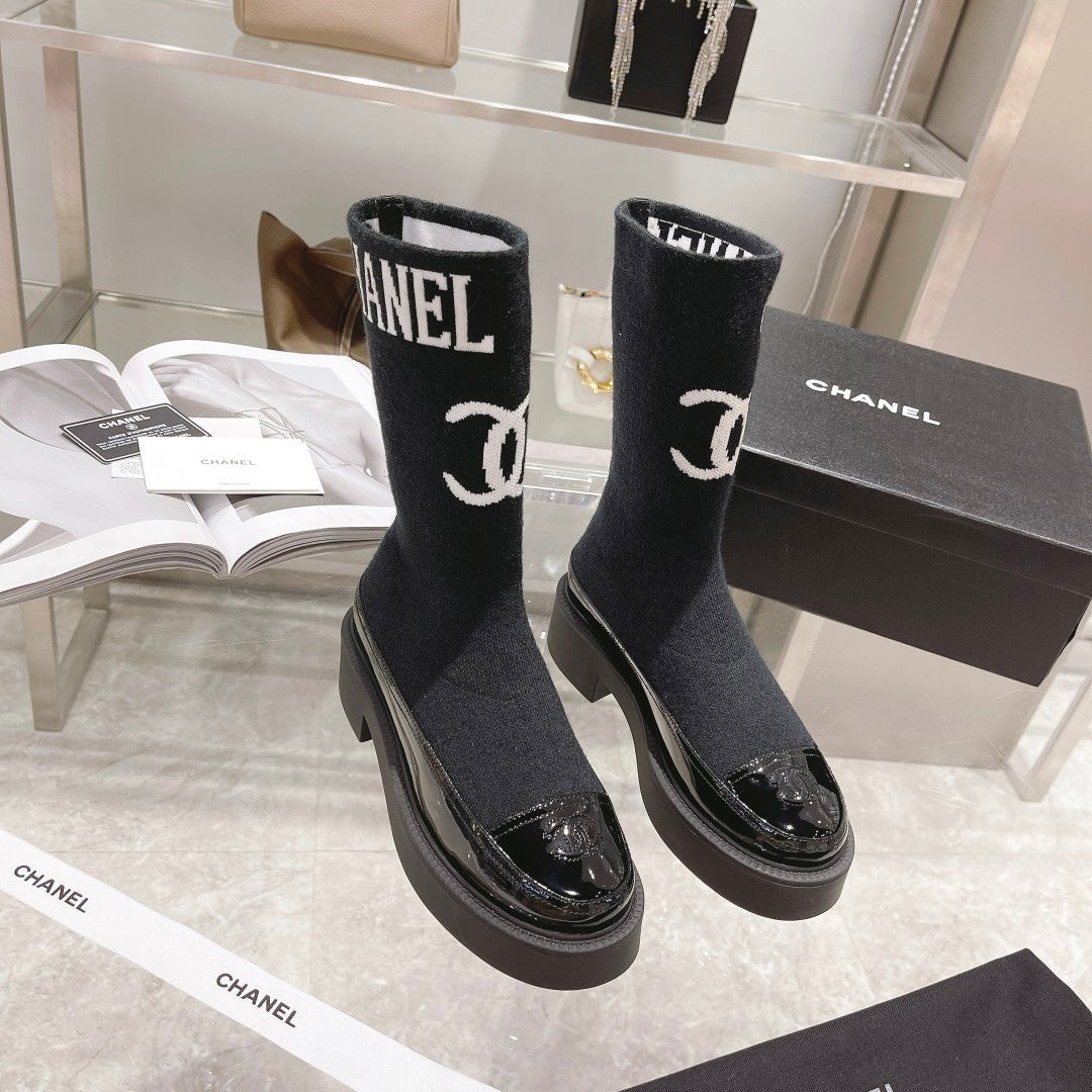 CC Short Boots 45mm Black Stretch Wool And Cowhide