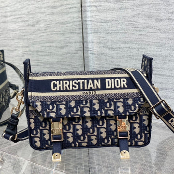 CD Small Diorcamp Bag 23 Blue Oblique Embroidery Denim