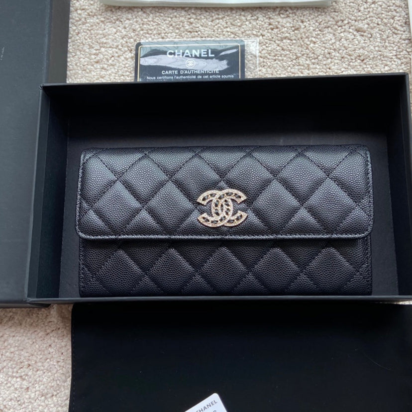 CHANEL Classic Long Wallet 19cm Black Grained Calfskin - bag