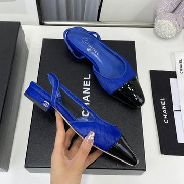 CC Slingback Dark Blue Lambskin And Horsehair