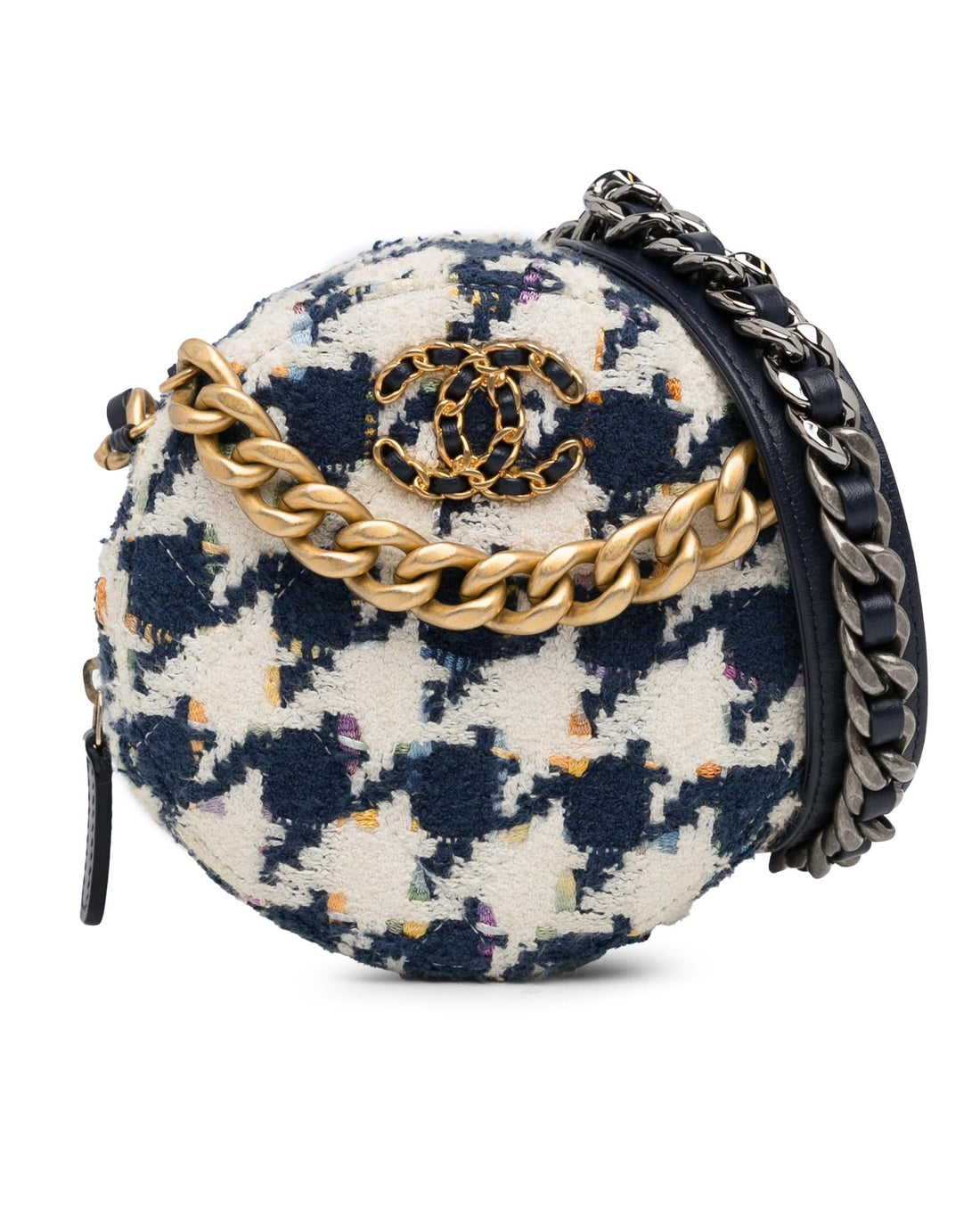 Tweed Round Clutch with Chain and Leather Strap - Handbags, Wallets & Cases