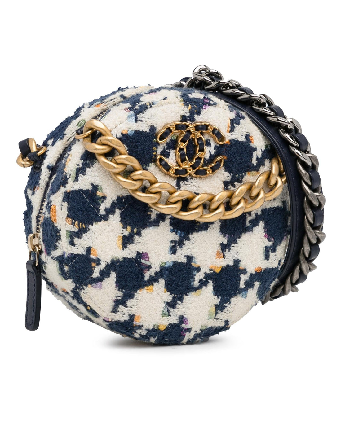 Tweed Round Clutch with Chain and Leather Strap - Handbags, Wallets & Cases