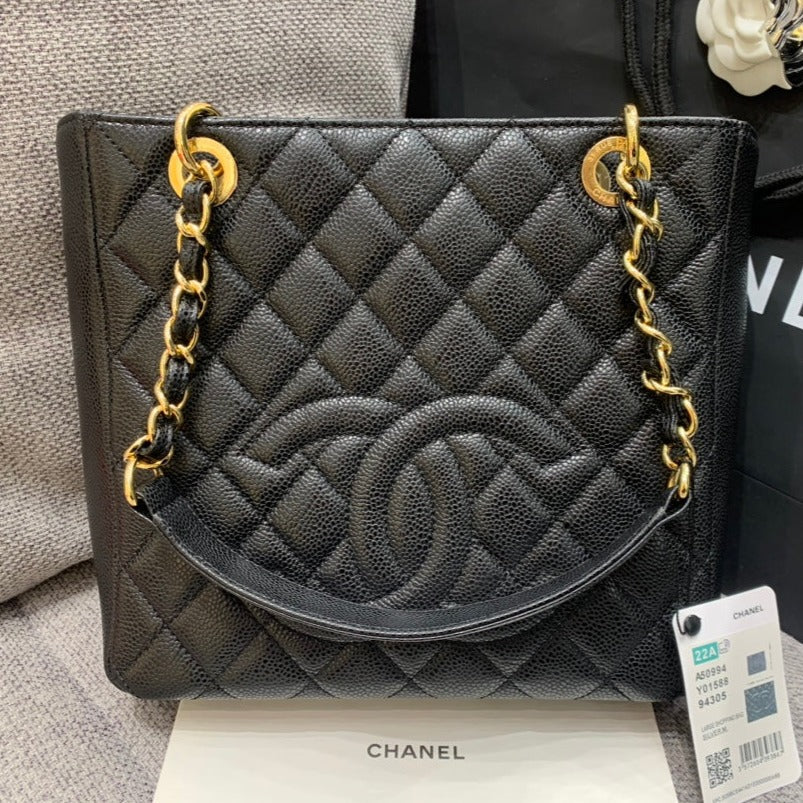 CHANEL CLASSIC GRAND SHOPPING TOTE BAG 24CM BLACK CAVIAR GOLD HARDWARE - bag