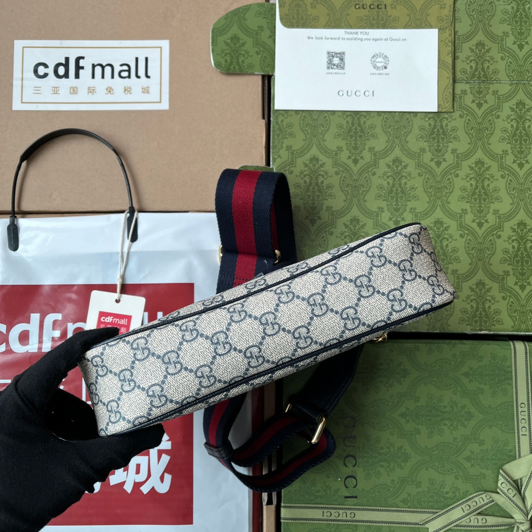 Gucci Ophidia Bag Blue Beige Leather Canvas 239801