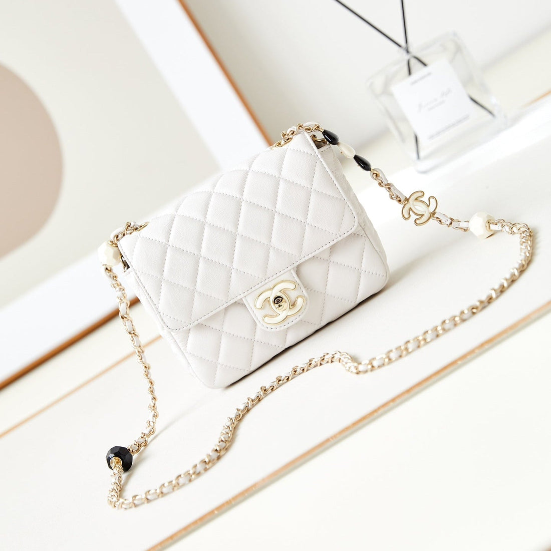 CHANEL Classic Mini Flap Bag 16cm White Lambskin Enamel Buckles 238449 - bag