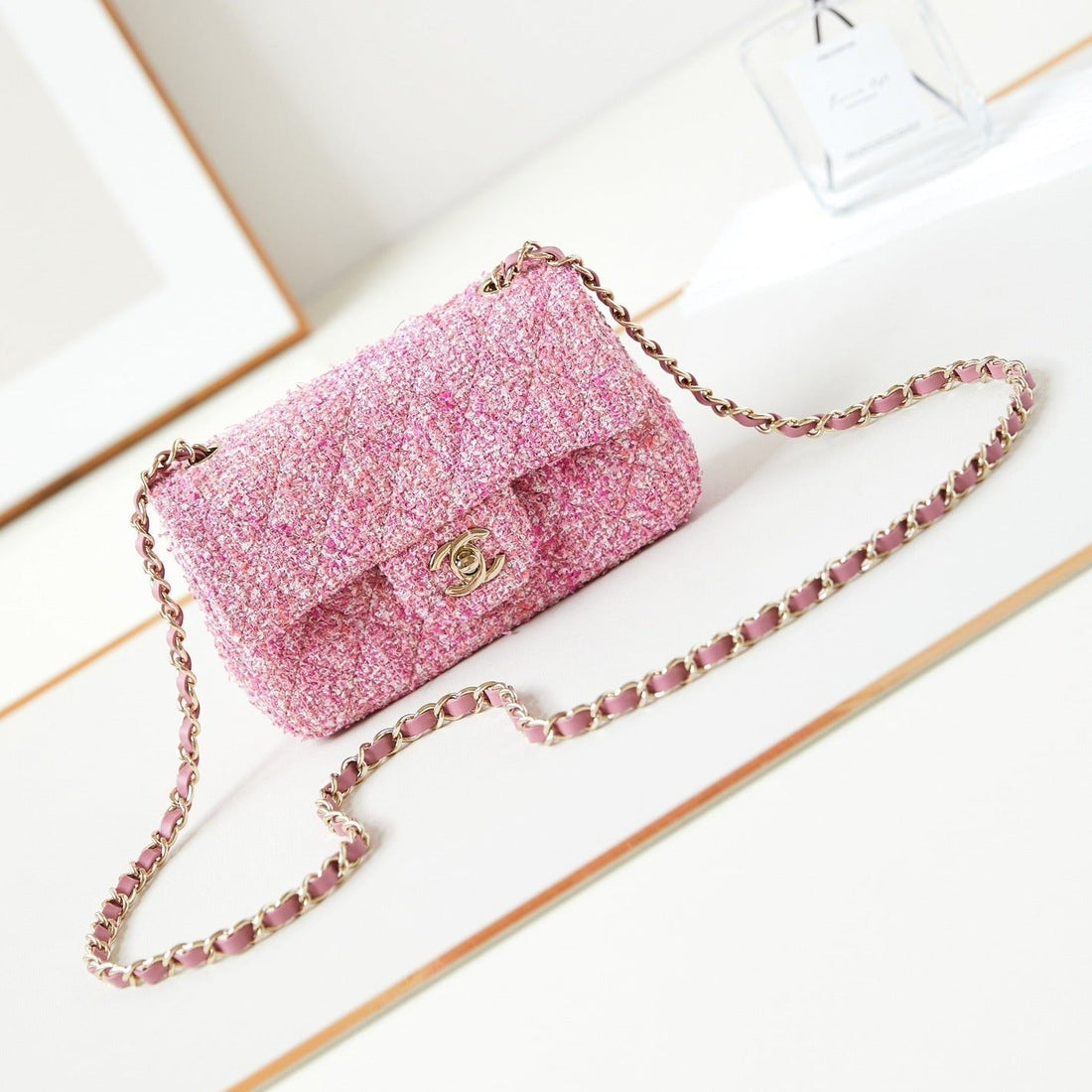 CHANEL 24p mini classic 20cm pink tweed gold hardware - bag