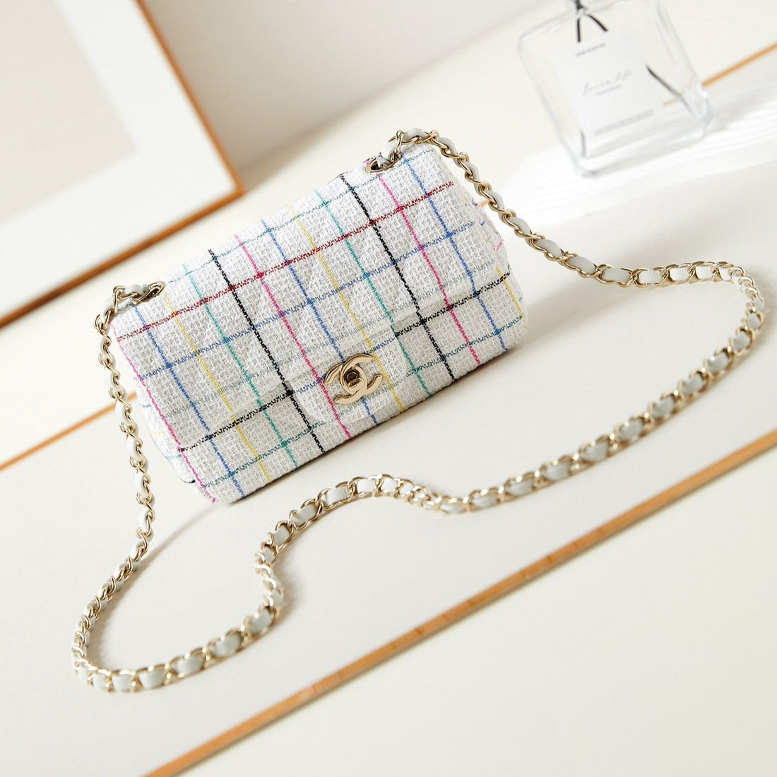 CHANEL 24p mini classic 20cm white tweed gold hardware - bag