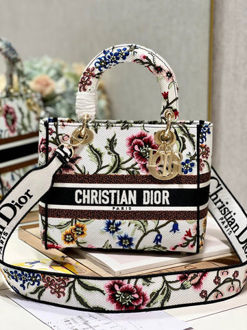 CD Floral White Lady Dior Bag Canvas 336682
