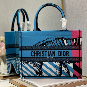 CD Zebra Book Tote  Bag Blue Canvas 336519