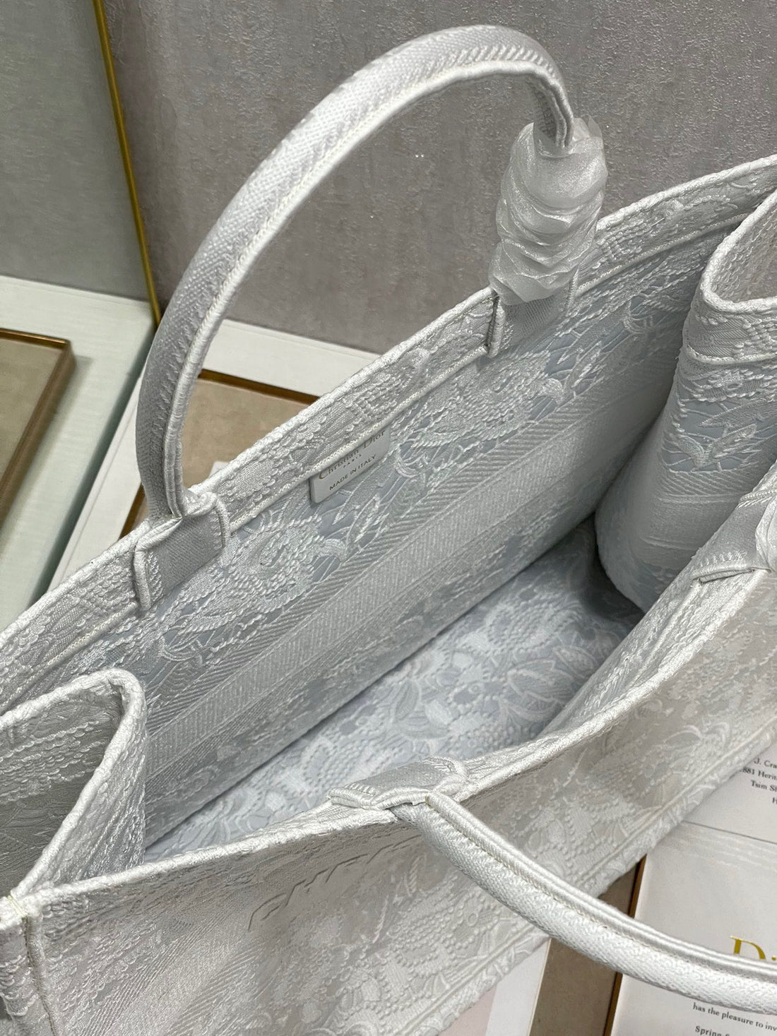 CD Lace White Book Tote 42cm Bag Canvas 336570