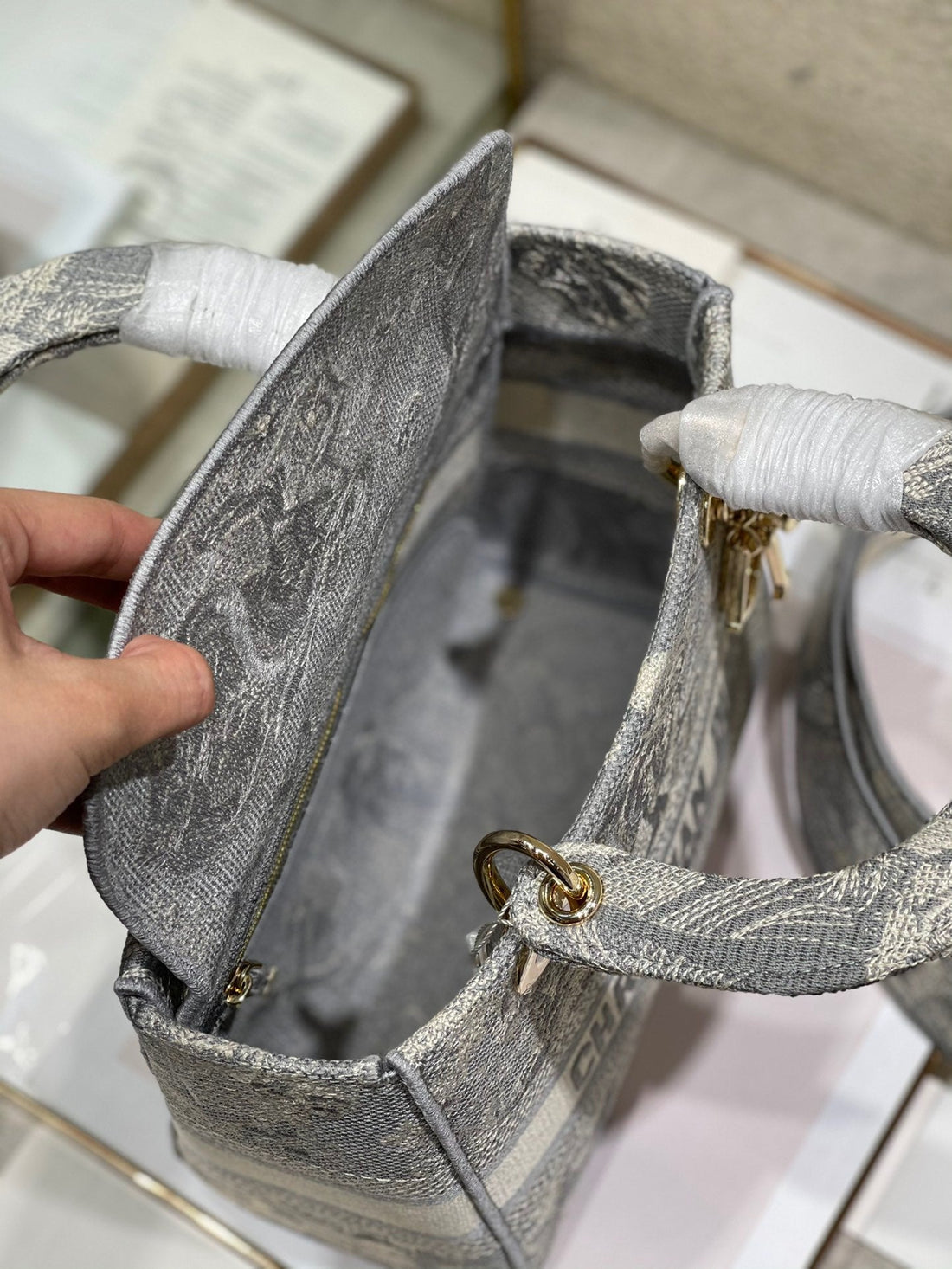 CD Gray Tiger 24 Lady Dior Bag Canvas 336660