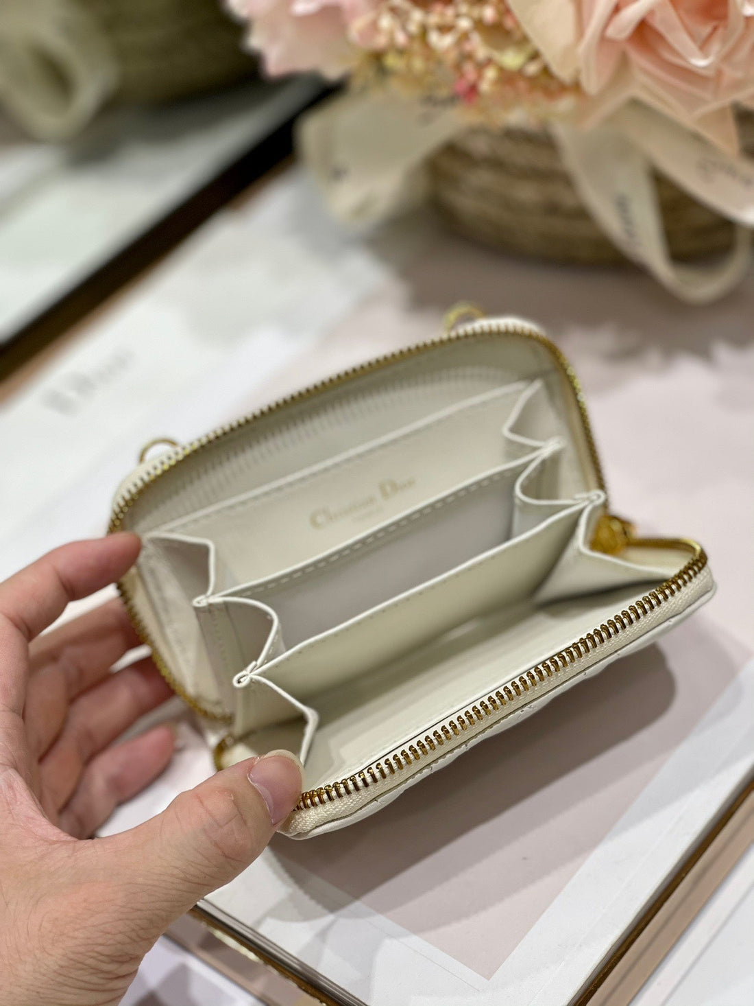 CD Mini Dior Caro Zip Clutch Ivory Calfskin 336786