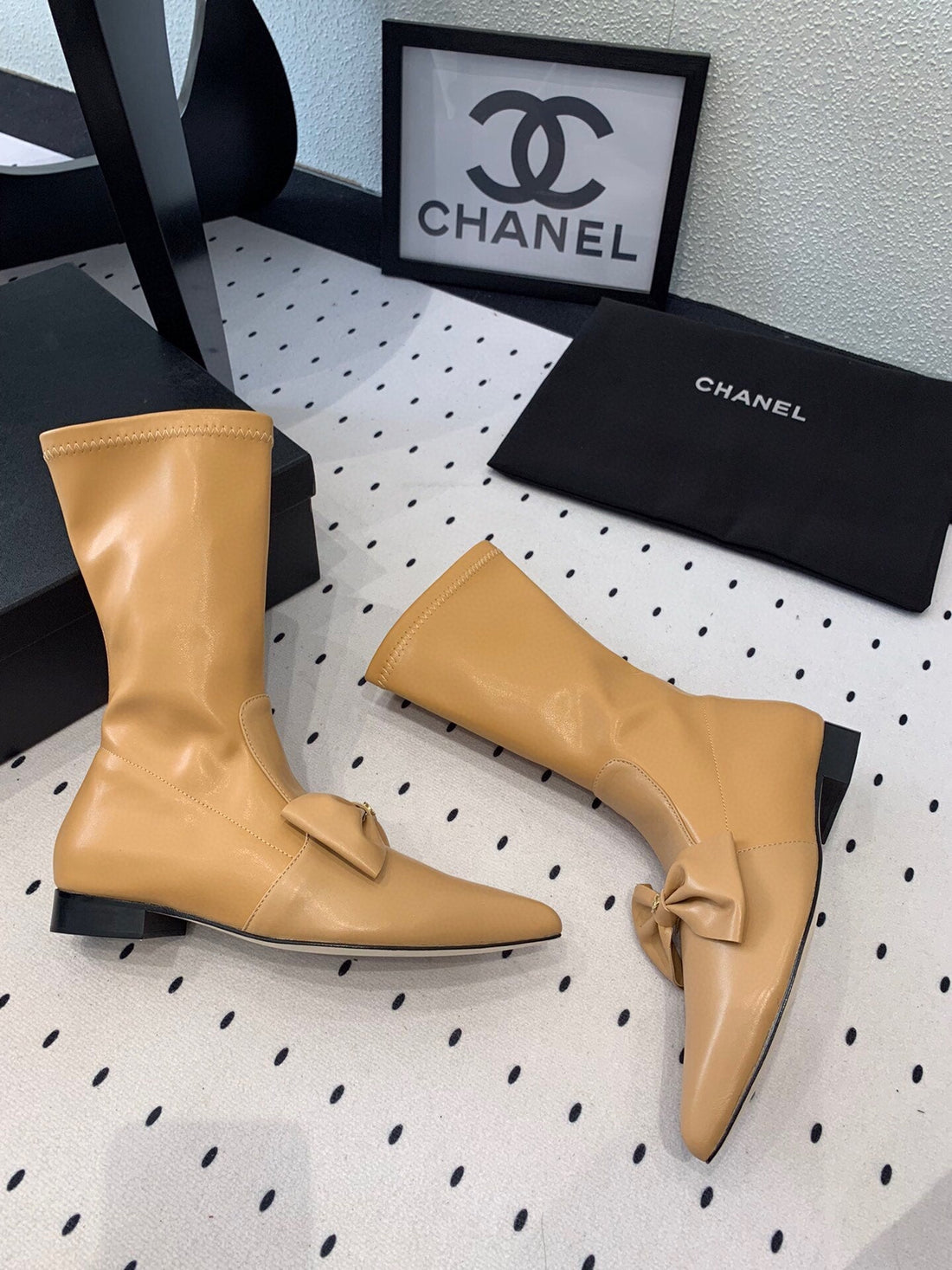 CC 25 Bow-knot Short Boot Camel Sheepskin 514065