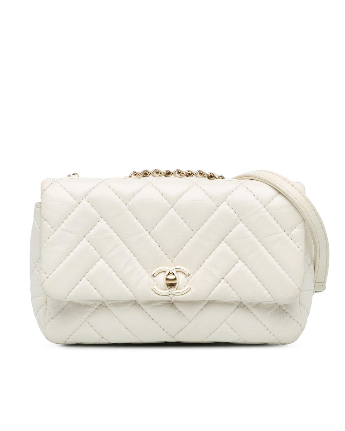 Small Mix Quilted Aged Calfskin Clutch Flap with Chain Strap and Turn Lock Closure - Handbags, Wallets & Cases