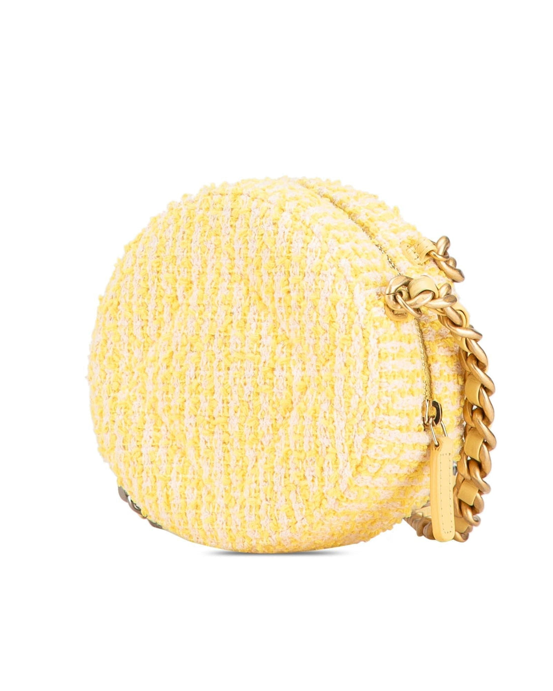 Tweed Round Clutch with Chain-Link Handle and Leather-Woven Strap - Handbags, Wallets & Cases