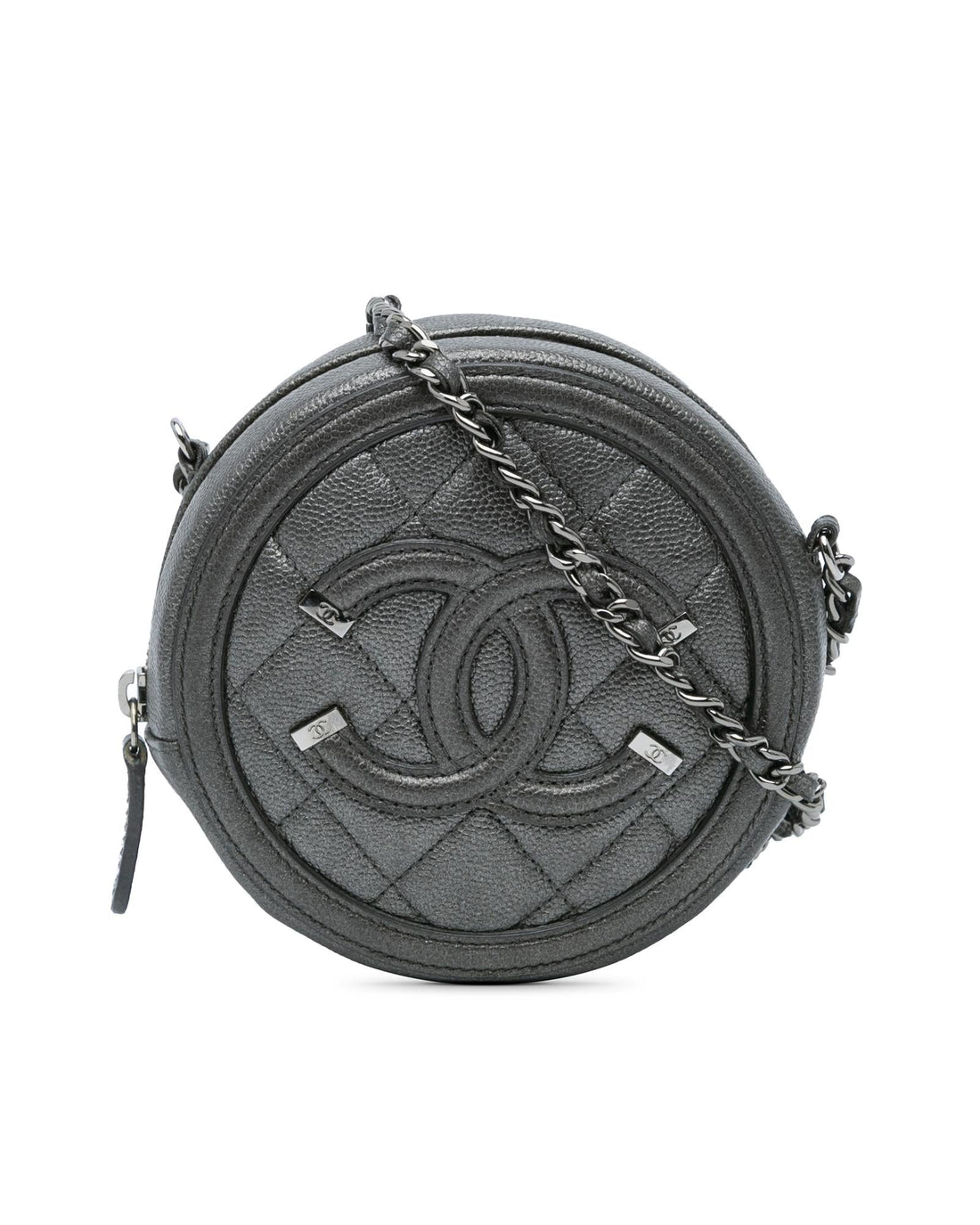 Metallic Quilted Leather Clutch with Chain Strap and Interior Pockets - Handbags, Wallets & Cases