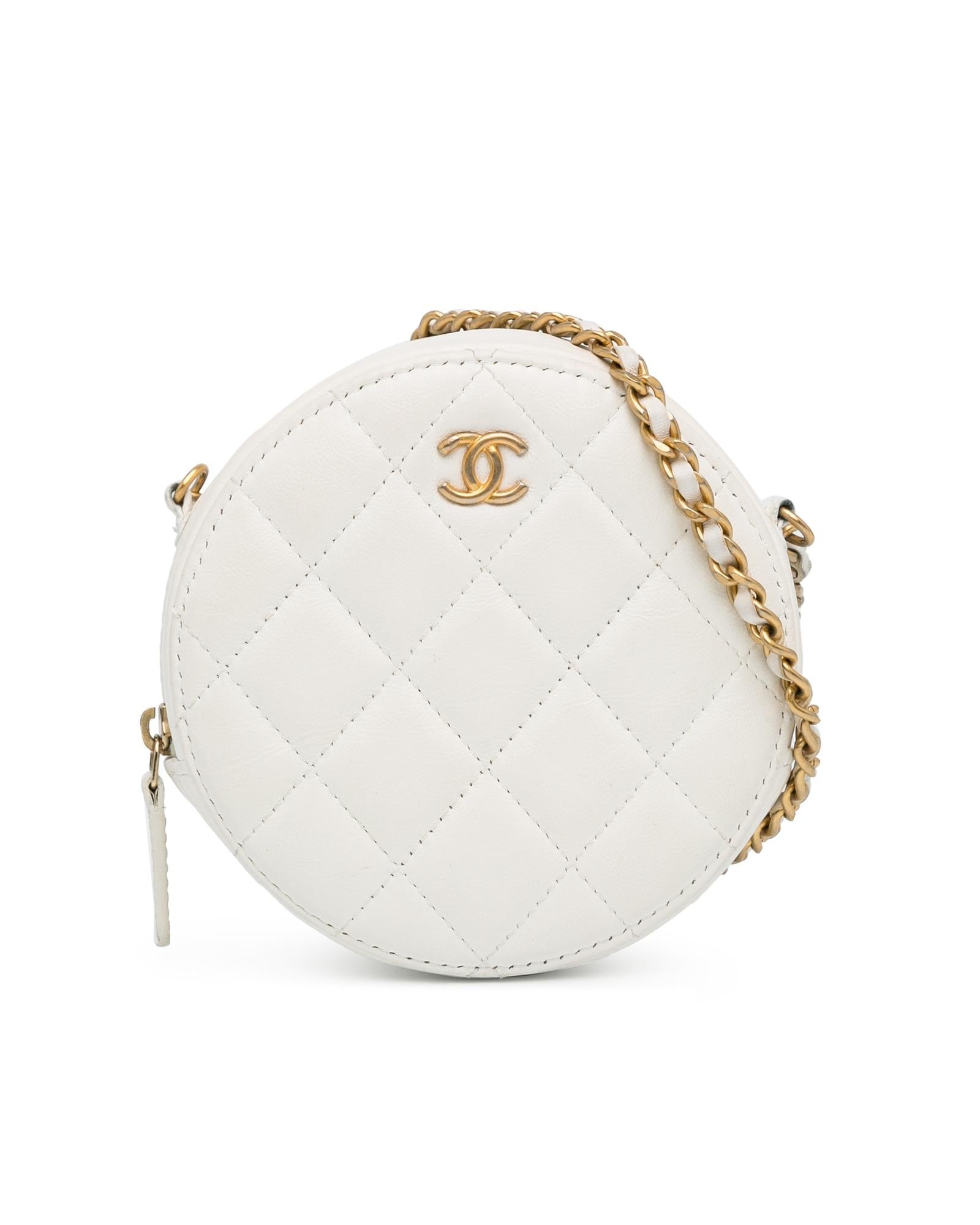 Quilted Lambskin Pearl Crush Round Clutch with Chain - Handbags, Wallets & Cases