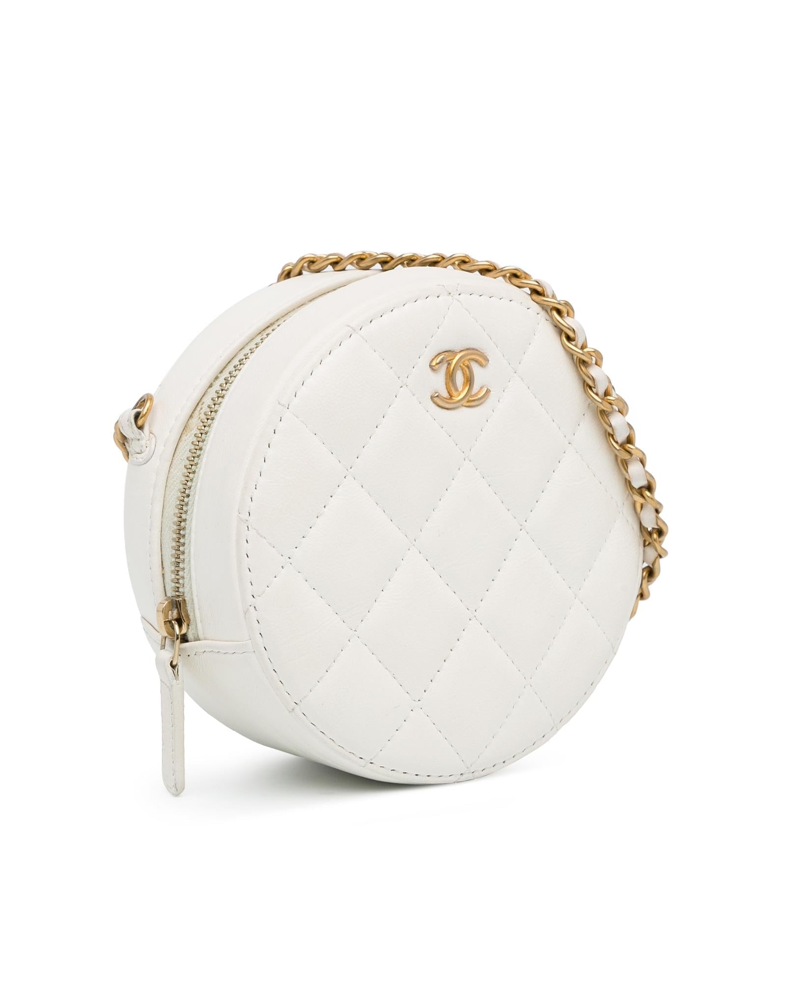 Quilted Lambskin Pearl Crush Round Clutch with Chain - Handbags, Wallets & Cases - 2